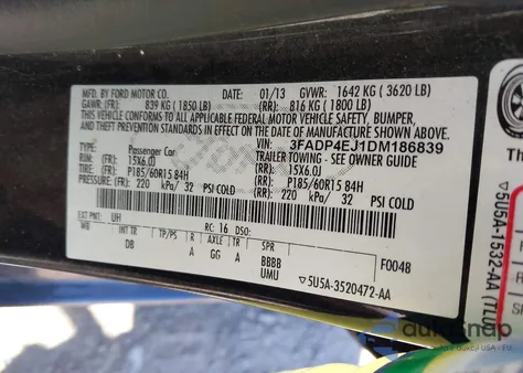 2013 Ford Fiesta Se z USA, uszkodzony, nr VIN 3FADP4EJ1DM186839